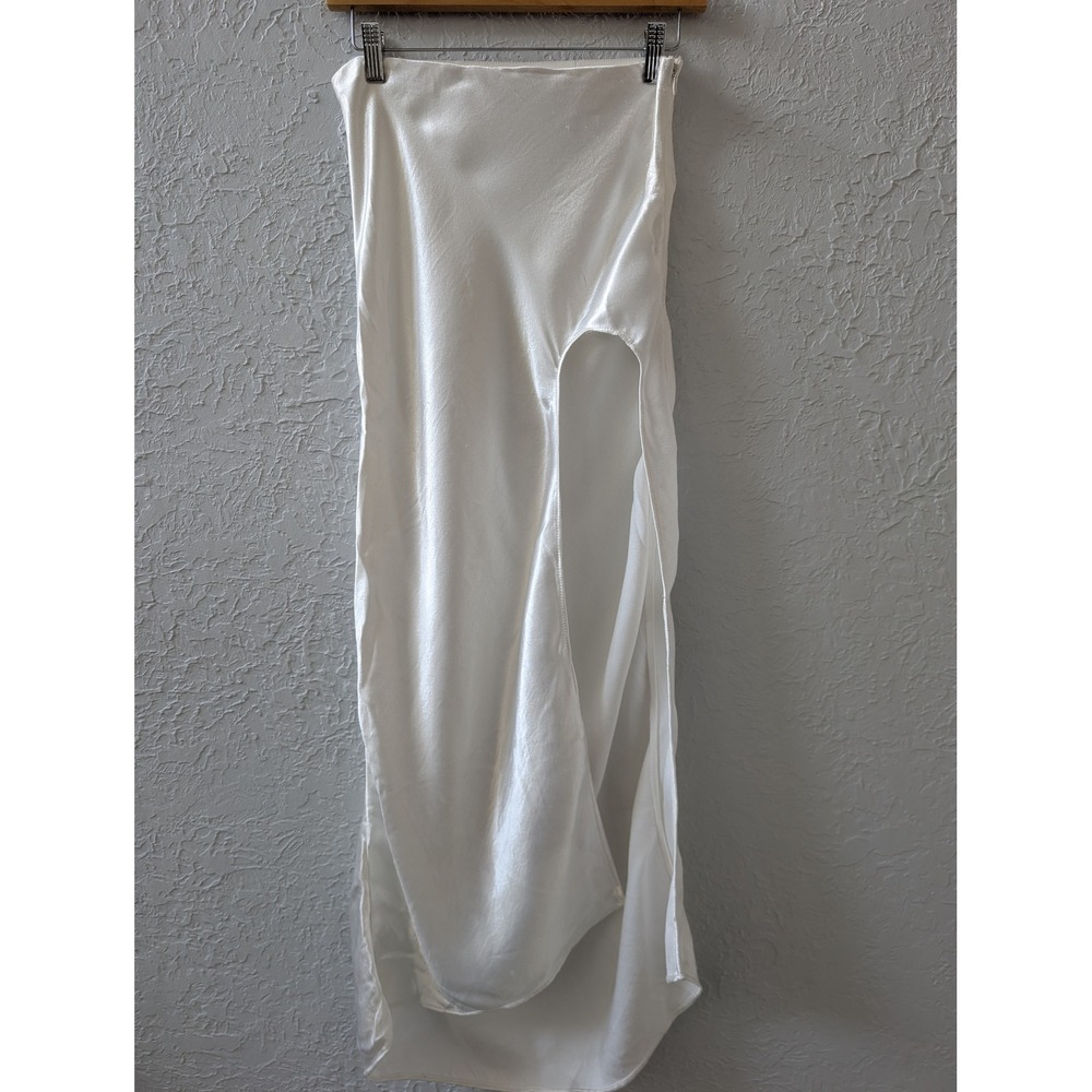 Silence + Noise Midi Skirt Womens S White Satin High Slit Side Zip Evening Wear